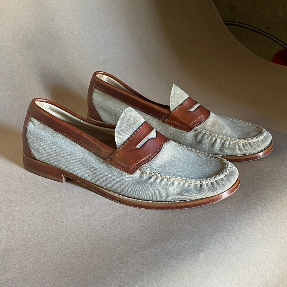 Men's Penny Loafers in Light Gray and Brown - Classic Leather Trim